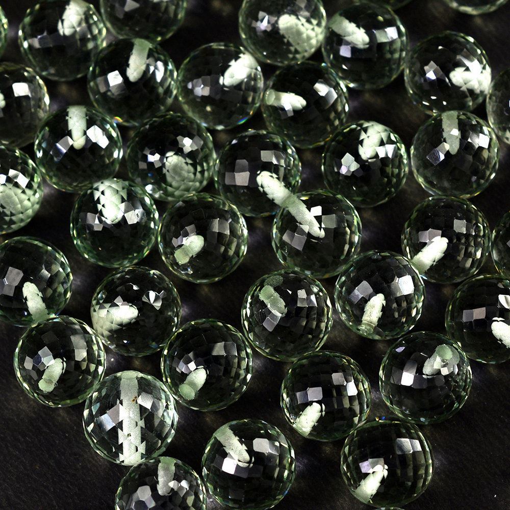 GREEN AMETHYST FACETED BALLS (HALF DRILL) 8MM 3.78 Cts.