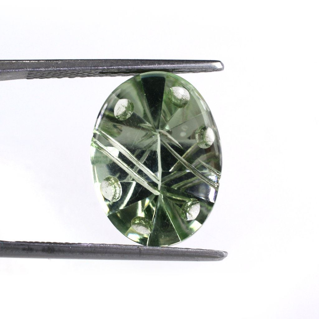 GREEN AMETHYST FLAT BUFFTOP SUPER BUBBLE OVAL 16X12MM 7.13 Cts.