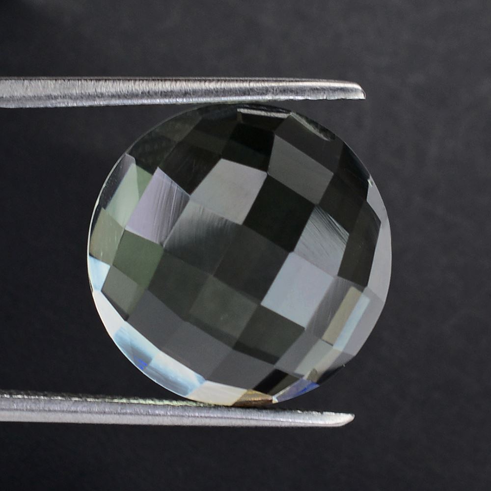 GREEN AMETHYST CHECKER ROUND CAB 15MM 11.99 Cts.