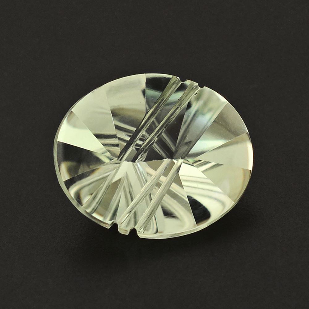 GREEN AMETHYST FLAT BUFFTOP LIGHTENING OVAL 12X10MM 3.62 Cts.