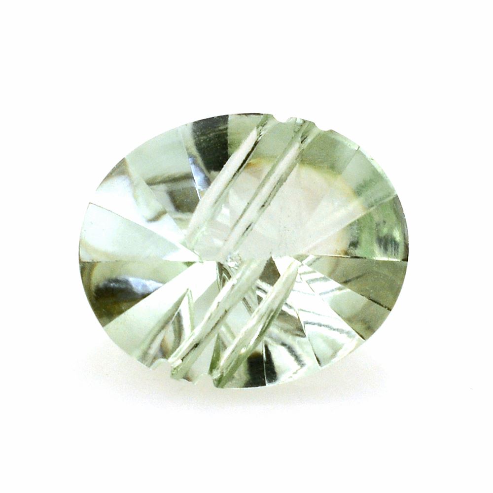 GREEN AMETHYST FLAT BUFFTOP LIGHTENING OVAL 12X10MM 3.62 Cts.