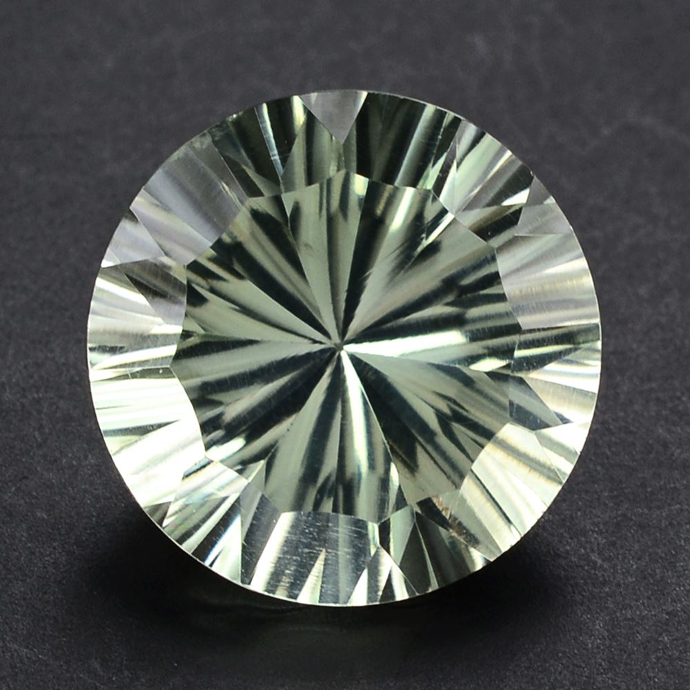 GREEN AMETHYST CONCAVE STRAIGHT FACETED ROUND 15MM 9.78 Cts.