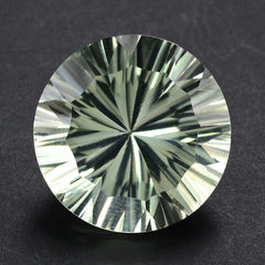 GREEN AMETHYST CONCAVE STRAIGHT FACETED ROUND 15MM 9.78 Cts.