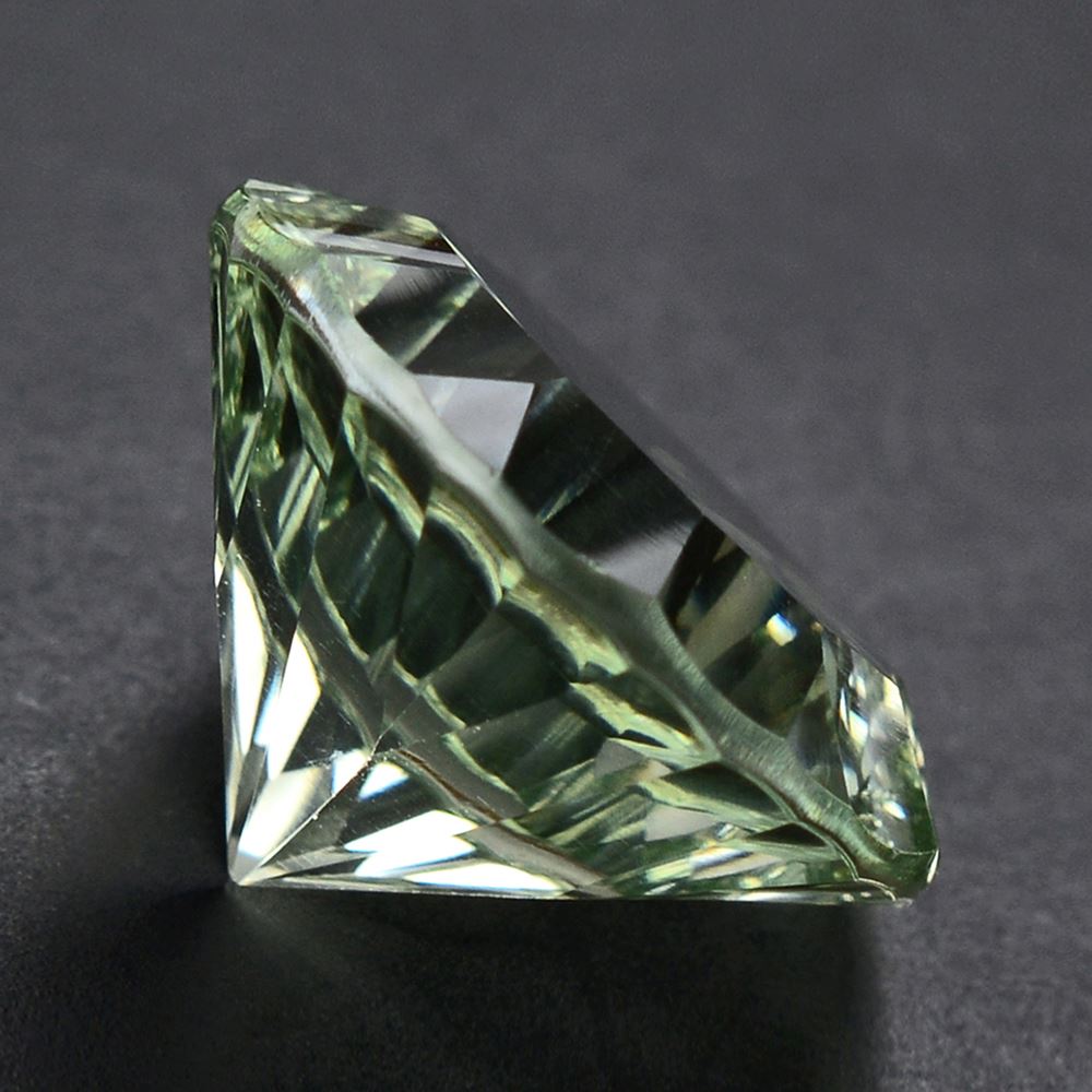 GREEN AMETHYST CONCAVE STRAIGHT FACETED ROUND 15MM 9.78 Cts.