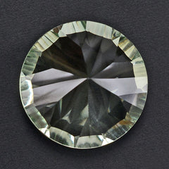 GREEN AMETHYST CONCAVE STRAIGHT FACETED ROUND 15MM 9.78 Cts.