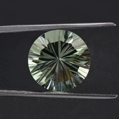 GREEN AMETHYST CONCAVE STRAIGHT FACETED ROUND 15MM 9.78 Cts.
