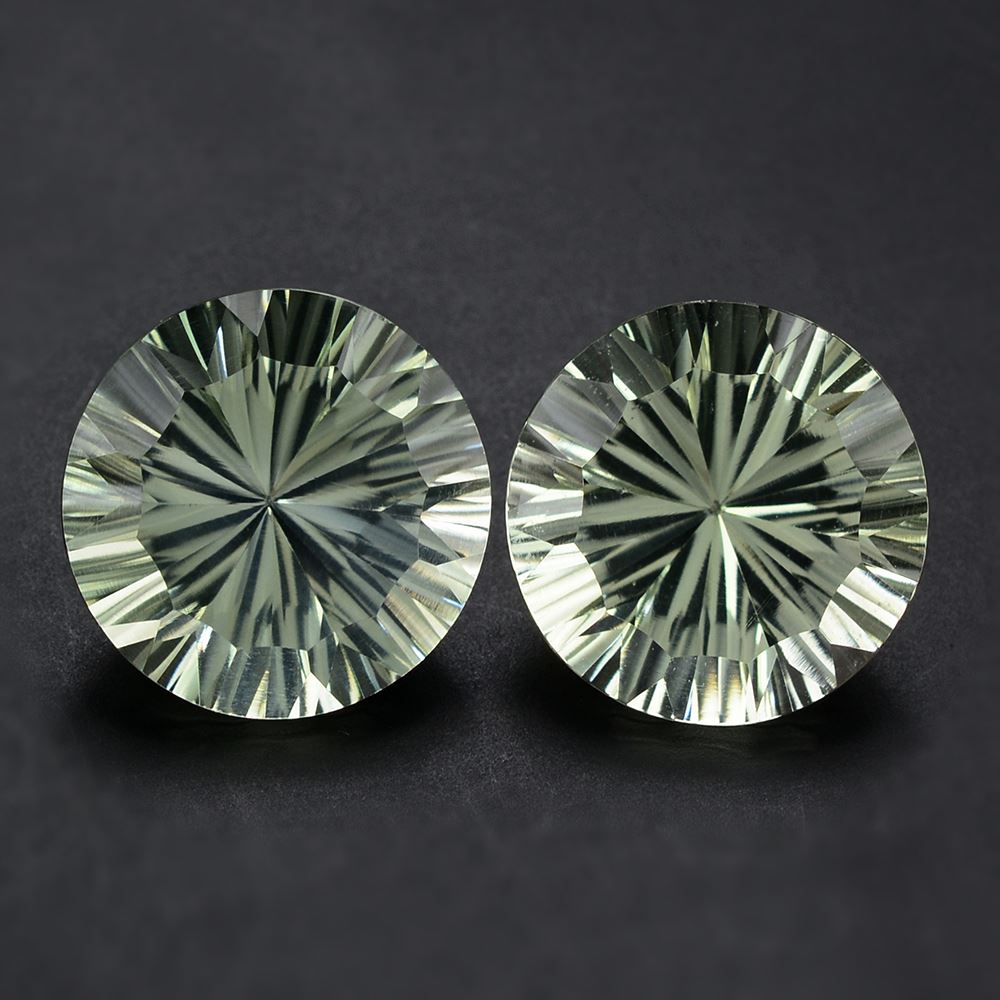 GREEN AMETHYST CONCAVE STRAIGHT FACETED ROUND 15MM 9.78 Cts.