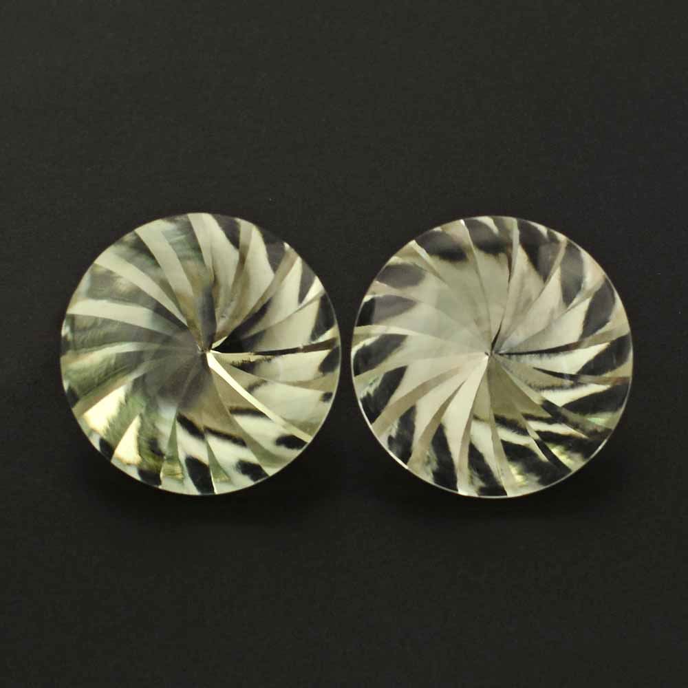 GREEN AMETHYST BUFFTOP ROUND WITH TWISTED CONCAVE 15MM 10.12 Cts.