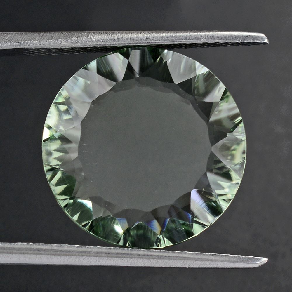 GREEN AMETHYST CONCAVE ROUND FLAT COIN 15MM 6.06 Cts.