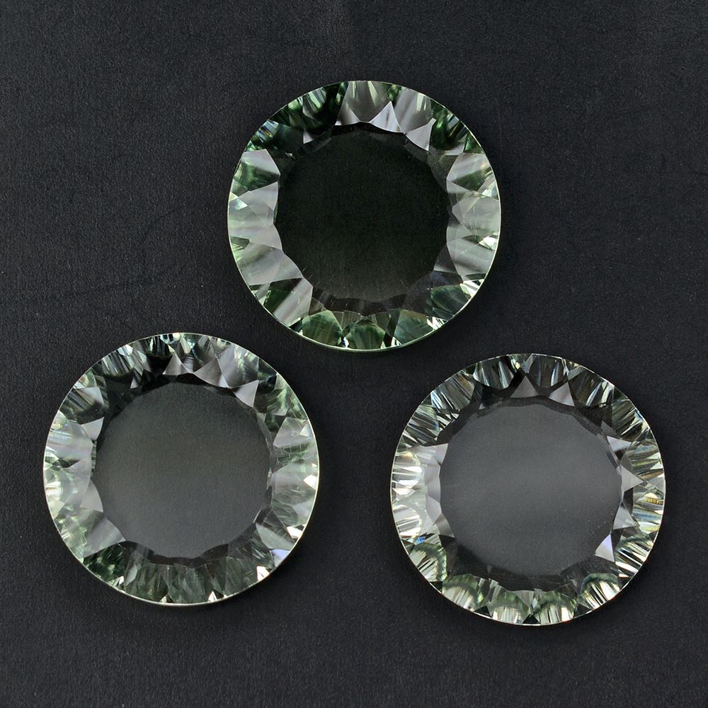 GREEN AMETHYST CONCAVE ROUND FLAT COIN 15MM 6.06 Cts.