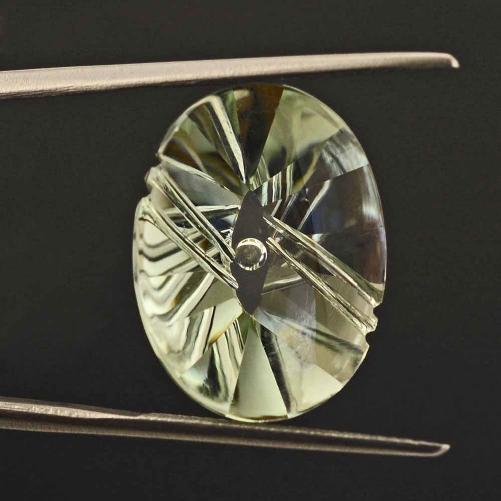 GREEN AMETHYST FLAT BUFFTOP EVIL EYE OVAL 20X15MM 15.17 Cts.