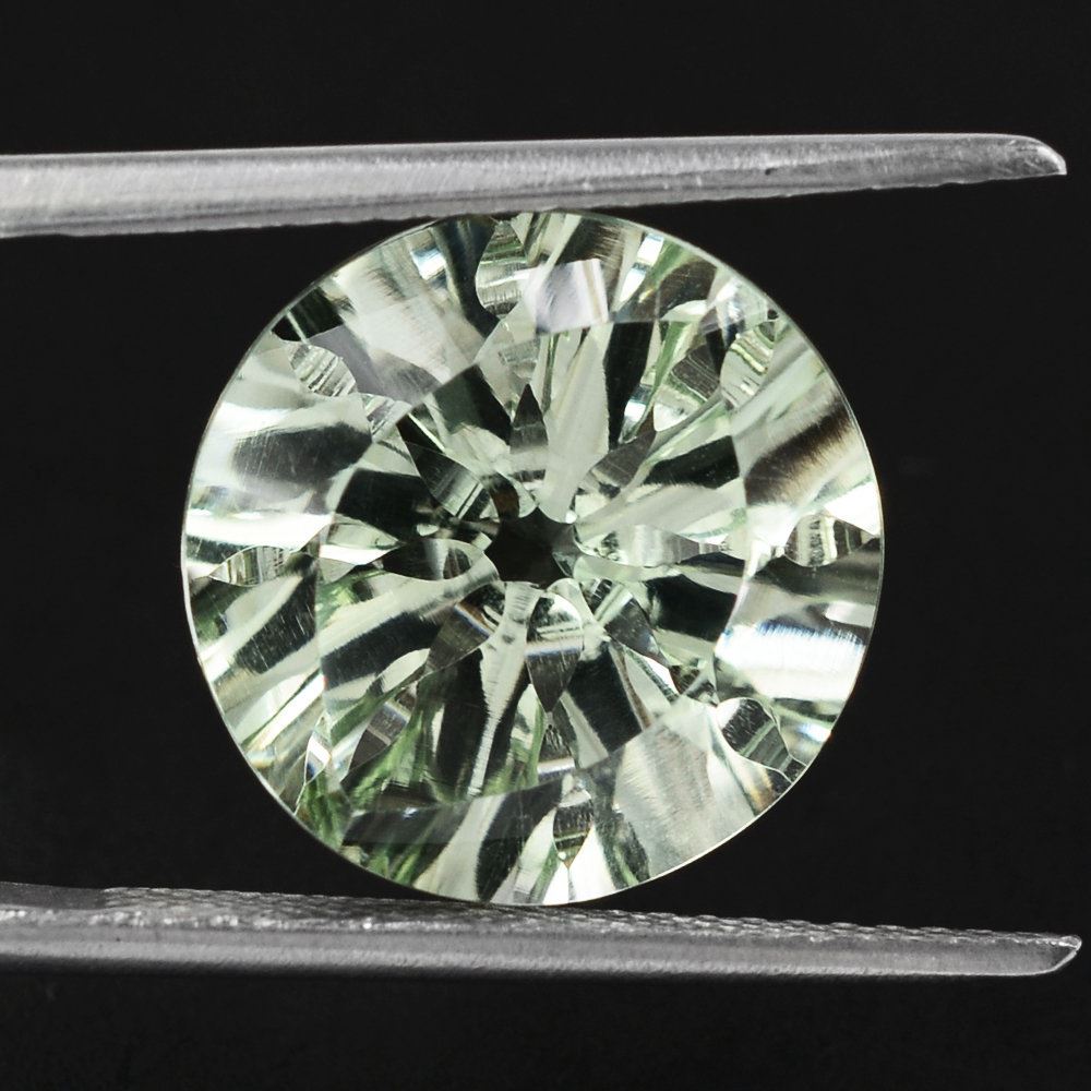GREEN AMETHYST EYE CUT ROUND 13MM 7.33 Cts.