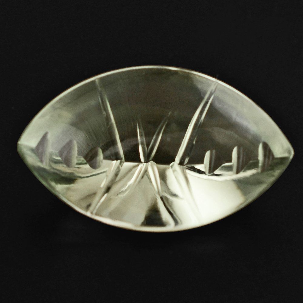 GREEN AMETHYST BUFFTOP CROSS CONCAVE BACK MARQUISE 20X12MM 9.24 Cts.