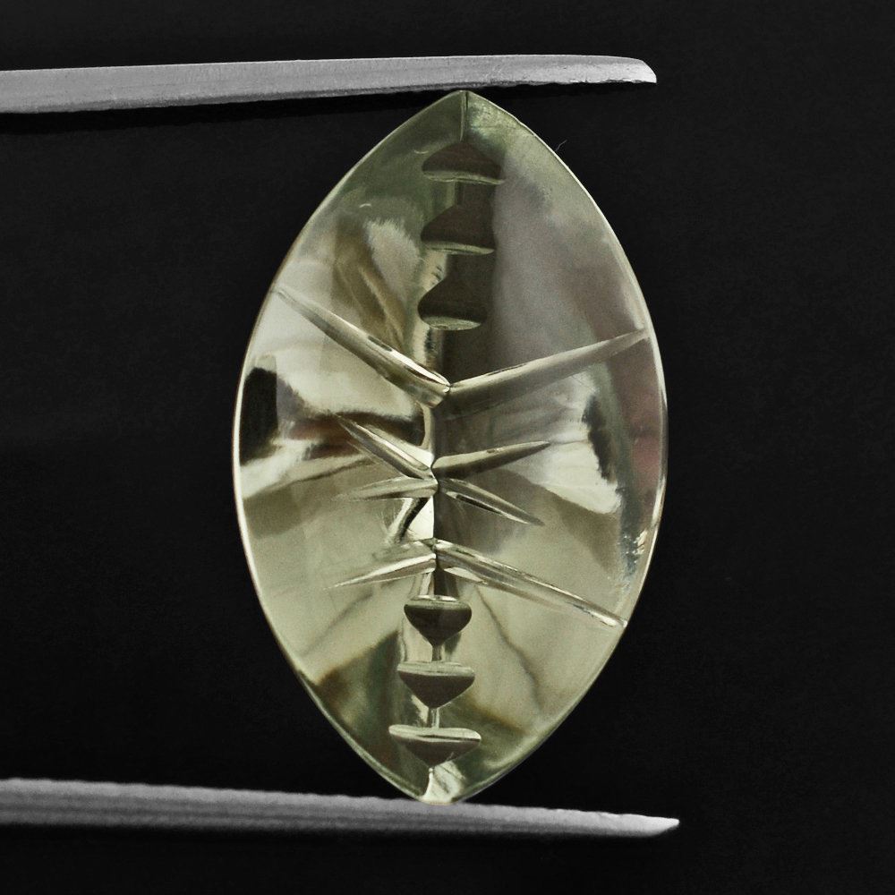 GREEN AMETHYST BUFFTOP CROSS CONCAVE BACK MARQUISE 20X12MM 9.24 Cts.