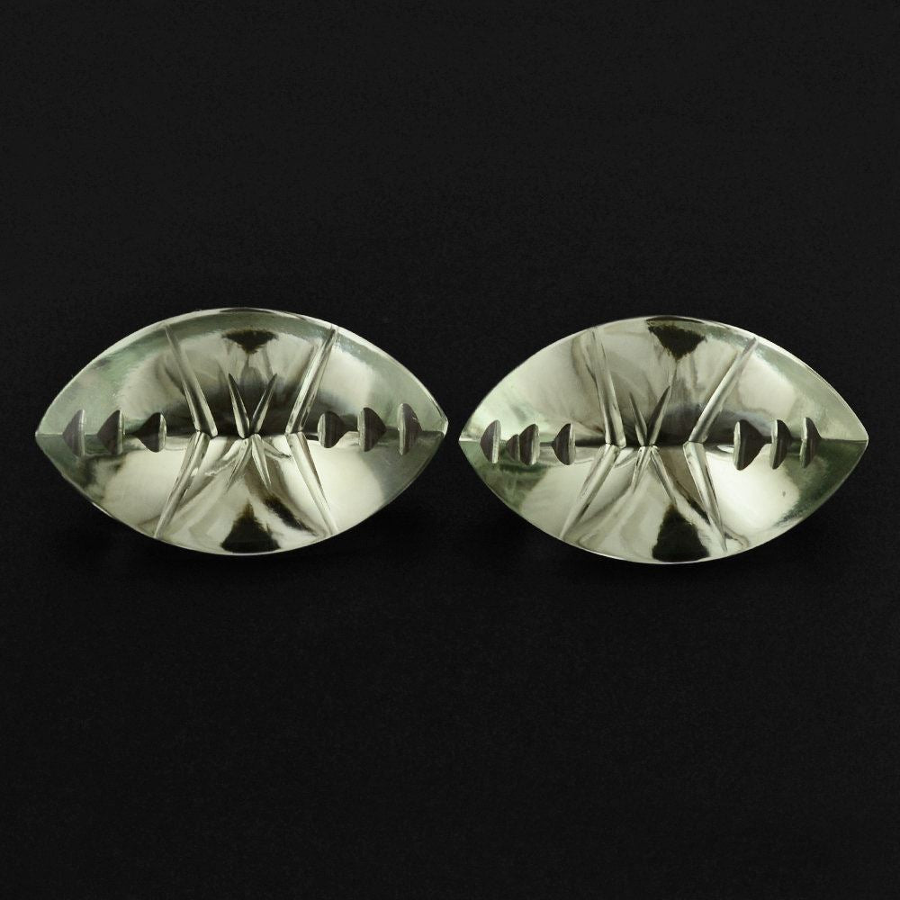 GREEN AMETHYST BUFFTOP CROSS CONCAVE BACK MARQUISE 20X12MM 9.24 Cts.