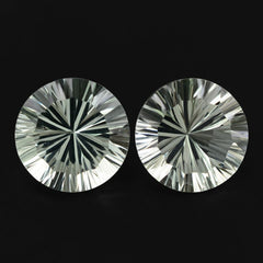 GREEN AMETHYST CONCAVE STRAIGHT FACETED ROUND 14MM 8.78 Cts.