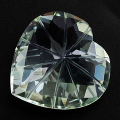 GREEN AMETHYST CHECKER ON TOP BACK LAZER CUT HEART 15MM 9.60 Cts.