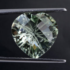 GREEN AMETHYST CHECKER ON TOP BACK LAZER CUT HEART 15MM 9.60 Cts.