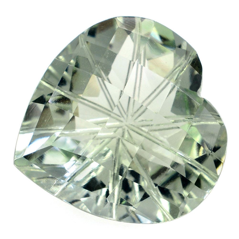 GREEN AMETHYST CHECKER ON TOP BACK LAZER CUT HEART 15MM 9.60 Cts.