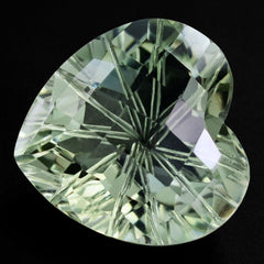 GREEN AMETHYST CHECKER ON TOP BACK LAZER CUT HEART 15MM 10.75 Cts.