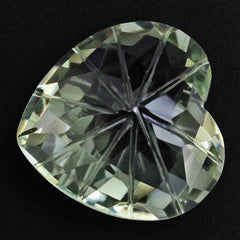 GREEN AMETHYST CHECKER ON TOP BACK LAZER CUT HEART 15MM 10.75 Cts.