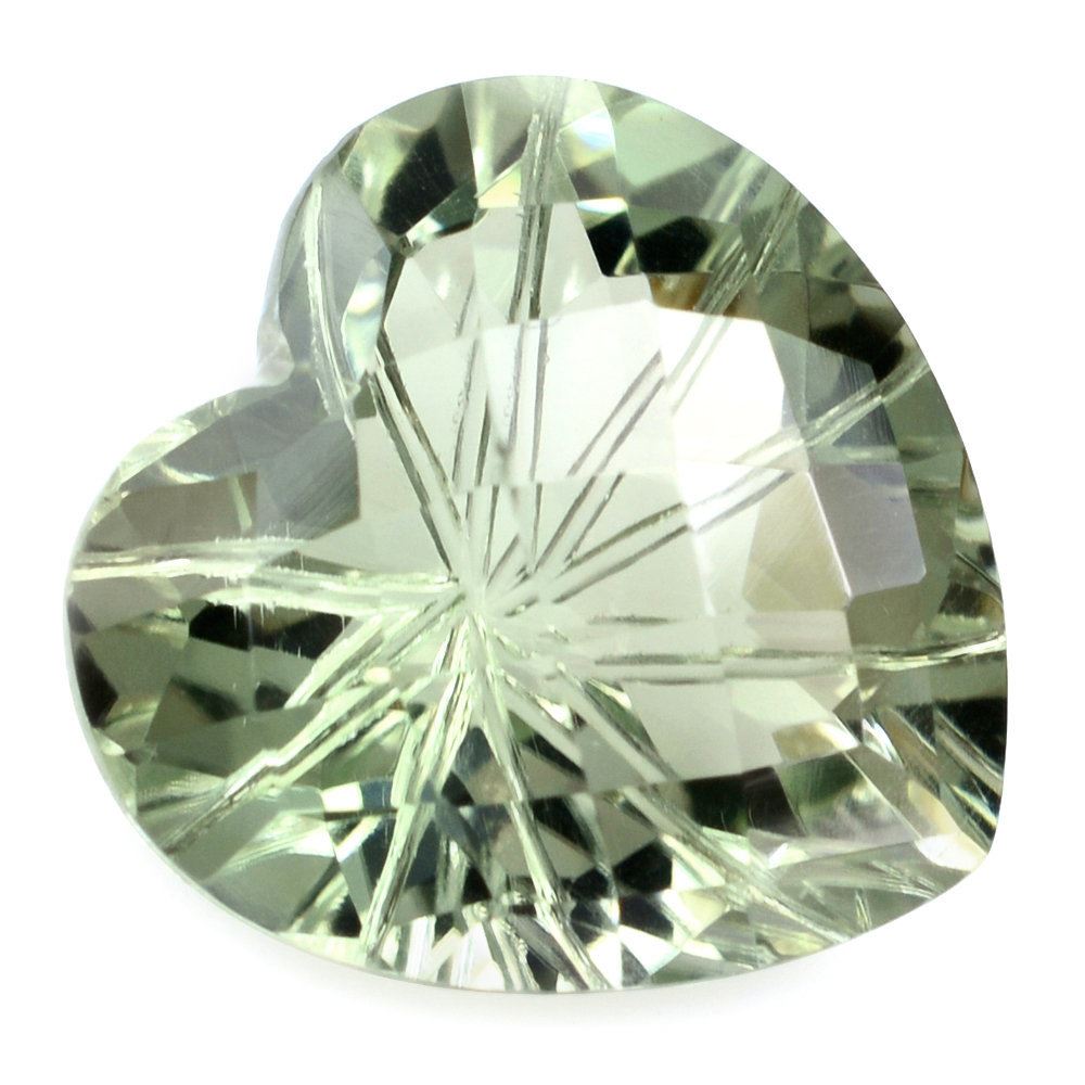 GREEN AMETHYST CHECKER ON TOP BACK LAZER CUT HEART 15MM 10.75 Cts.