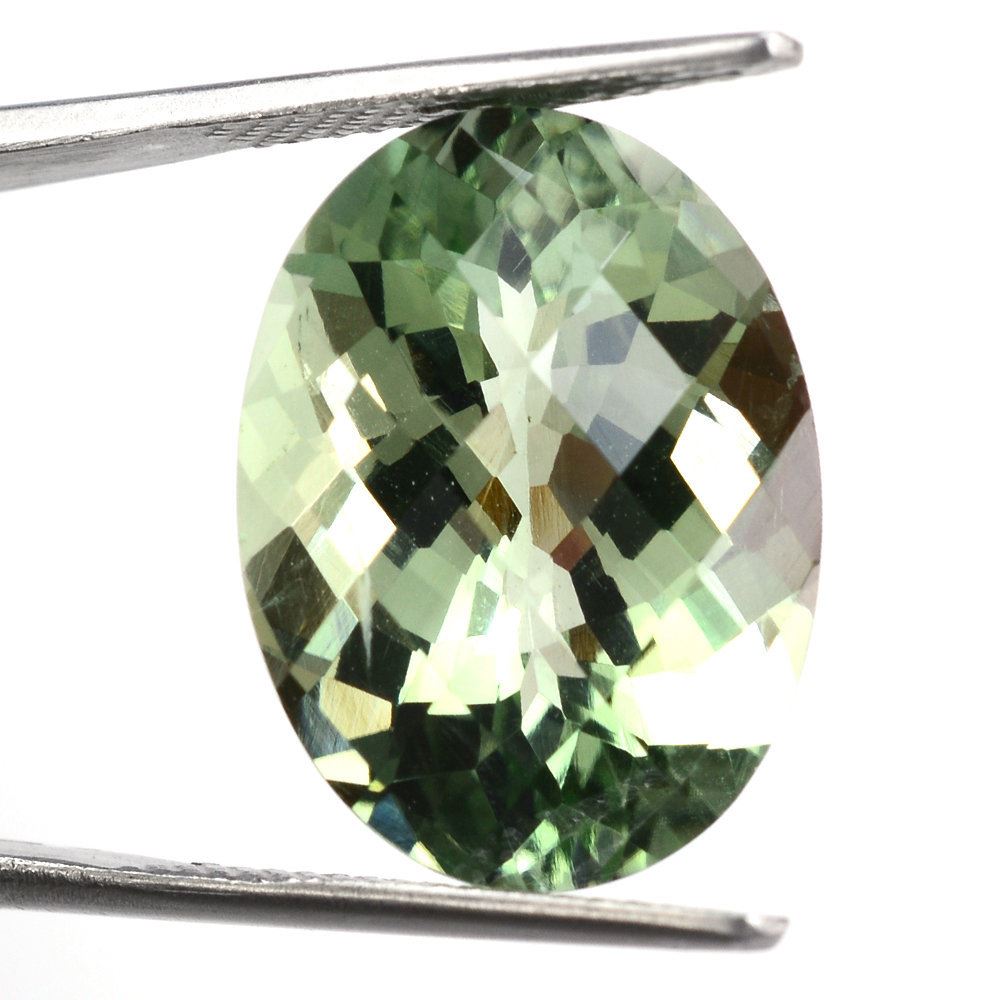 GREEN AMETHYST CHECKER CUT OVAL 20X15MM 15.40 Cts.
