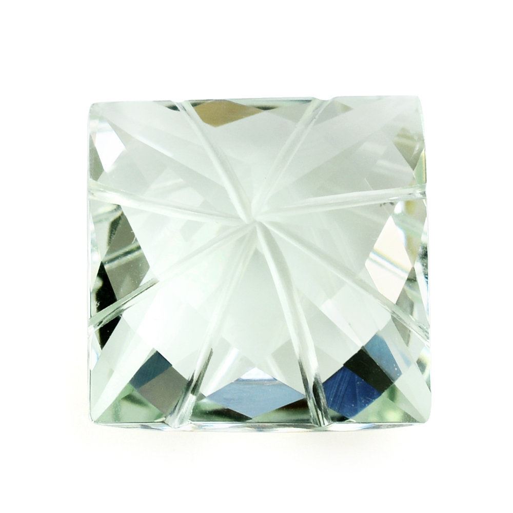 GREEN AMETHYST CHECKER TOP PRINCESS BACK LAZER CUT SQUARE (DES#21) 12MM 7.46 Cts.