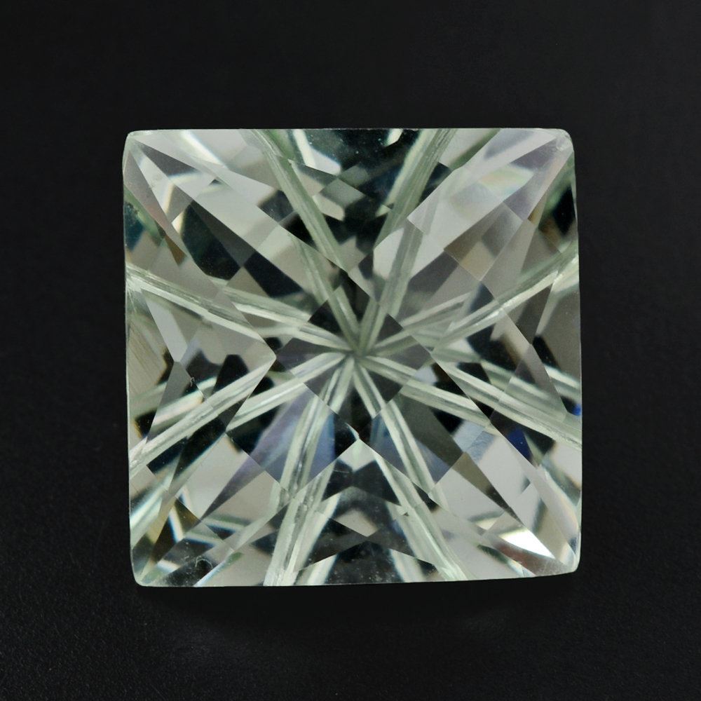 GREEN AMETHYST CHECKER TOP PRINCESS BACK LAZER CUT SQUARE (DES#21) 12MM 7.46 Cts.