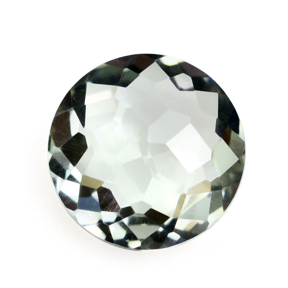 GREEN AMETHYST IRREGULAR FACET BRIOLETTE ROUND 10MM 2.95 Cts.