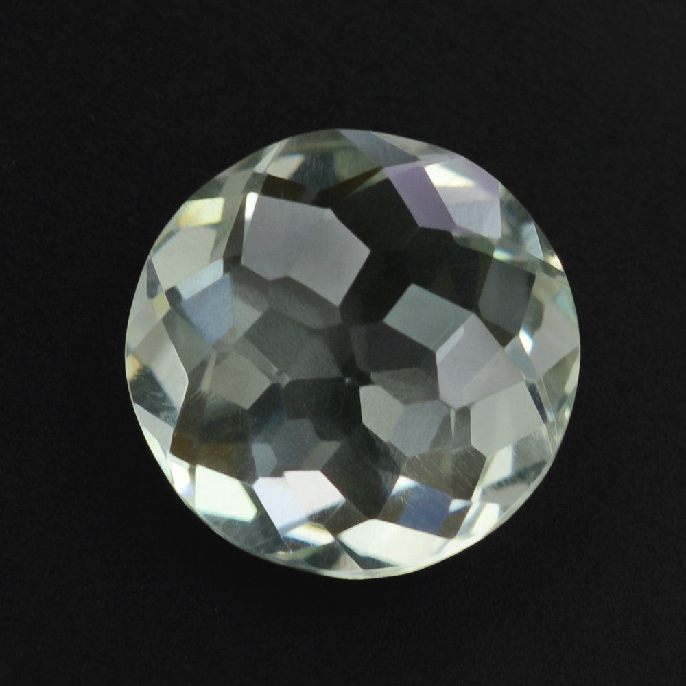 GREEN AMETHYST IRREGULAR FACET BRIOLETTE ROUND 10MM 2.95 Cts.