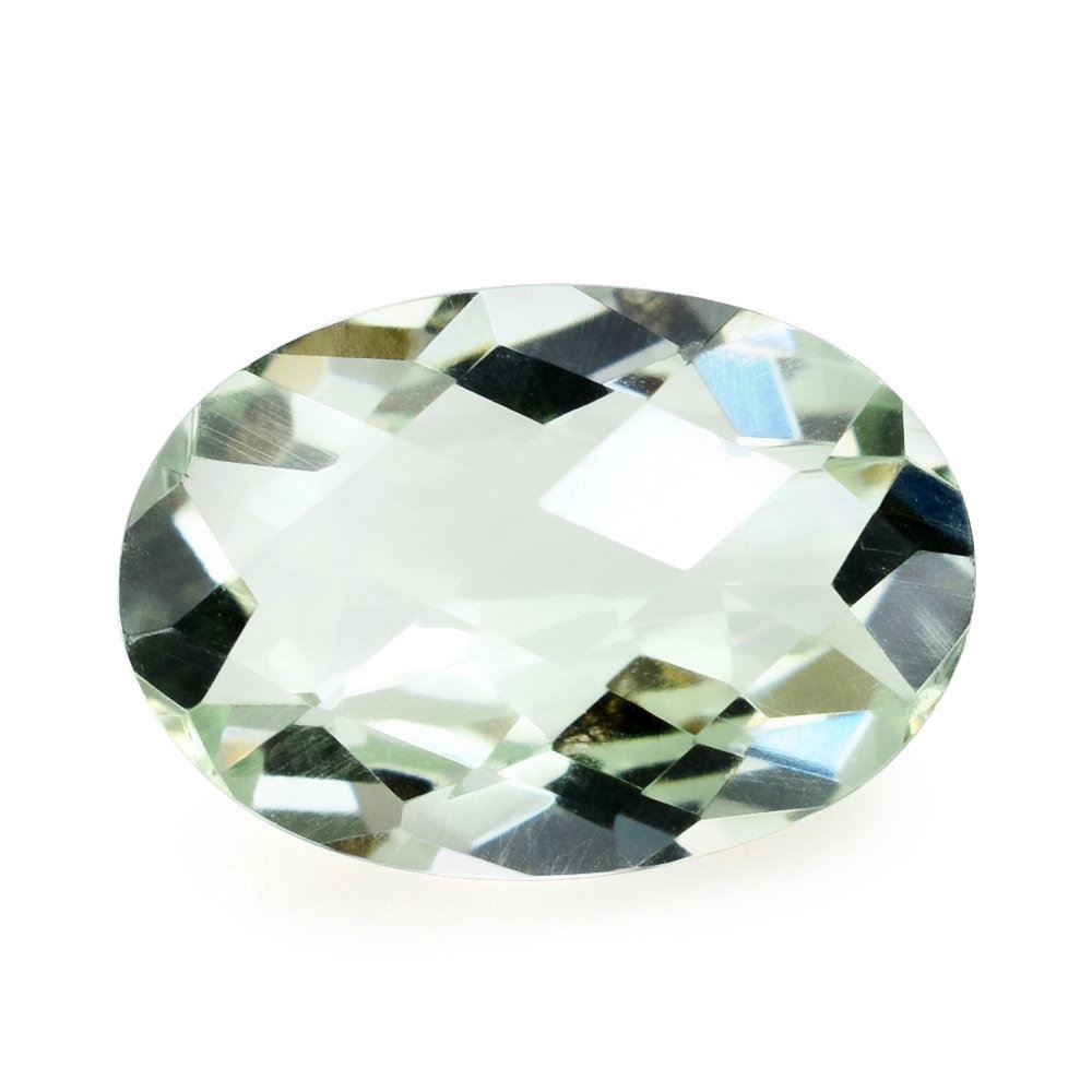 GREEN AMETHYST CHECKER CUT OVAL 13X9MM 3.77 Cts.