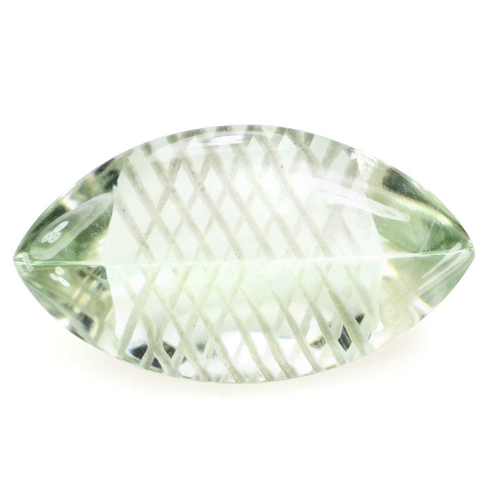 GREEN AMETHYST BUFFTOP CARVED NET BACK MARQUISE (DES#104) 18X10MM 6.28 Cts.