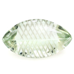 GREEN AMETHYST BUFFTOP CARVED NET BACK MARQUISE (DES#104) 18X10MM 6.28 Cts.