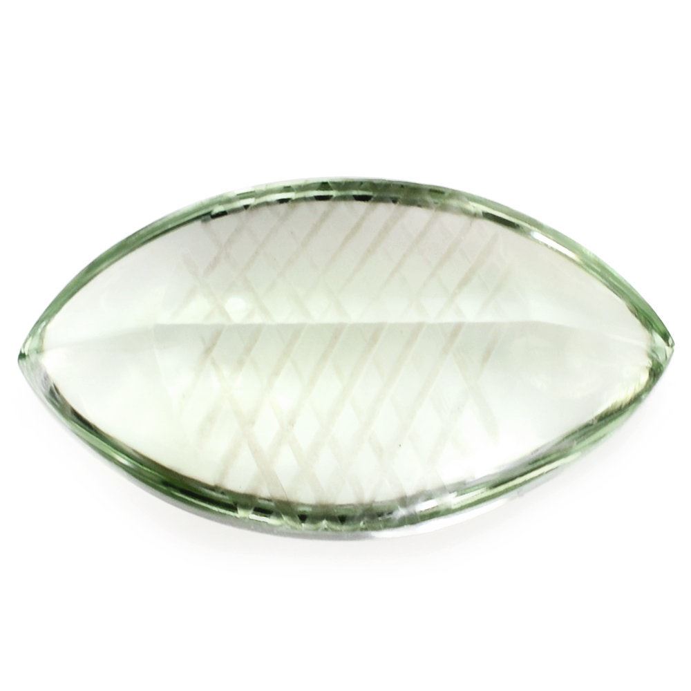 GREEN AMETHYST BUFFTOP CARVED NET BACK MARQUISE (DES#104) 18X10MM 6.28 Cts.