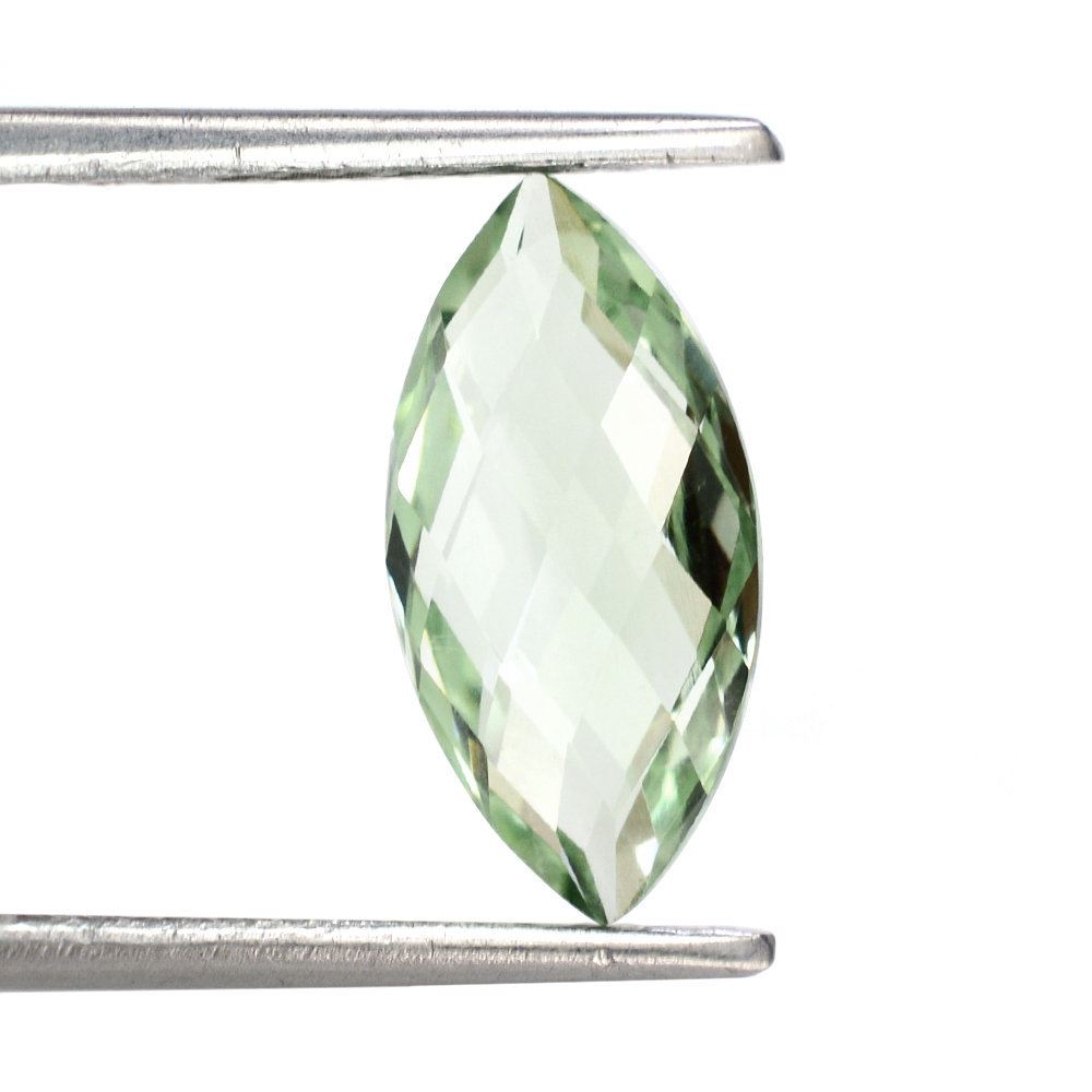 GREEN AMETHYST CHECKER CUT BRIOLETTE MARQUISE 14X7MM 2.68 Cts.
