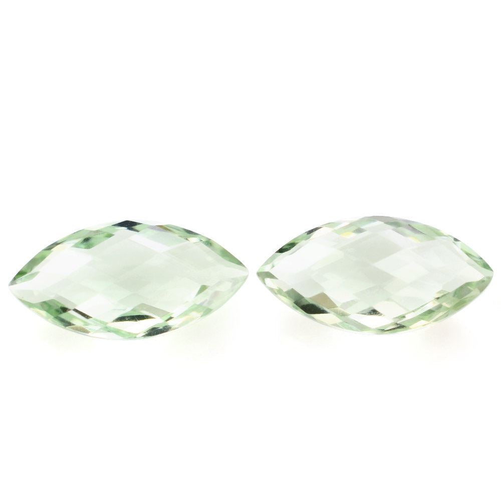 GREEN AMETHYST CHECKER CUT BRIOLETTE MARQUISE 14X7MM 2.68 Cts.