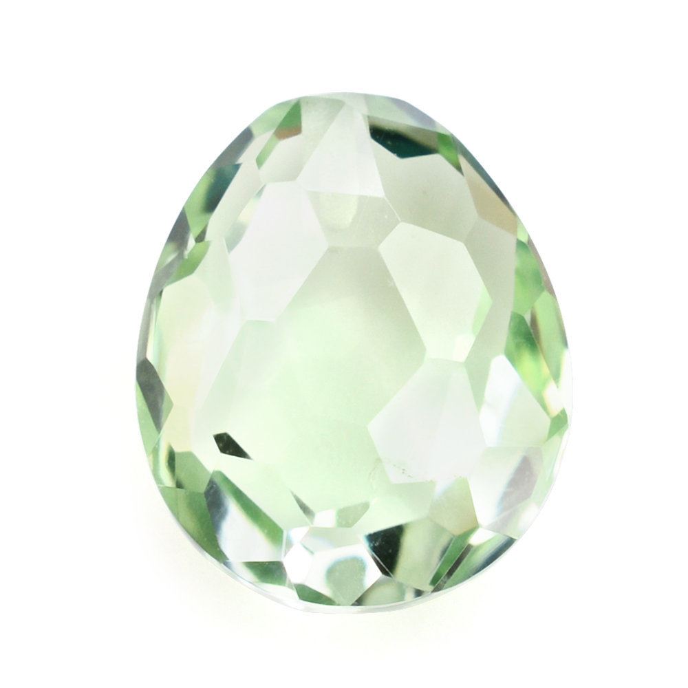 GREEN AMETHYST CUT FOOTBALL PEAR (HALF DRILL) 12X10MM 5.75 Cts.