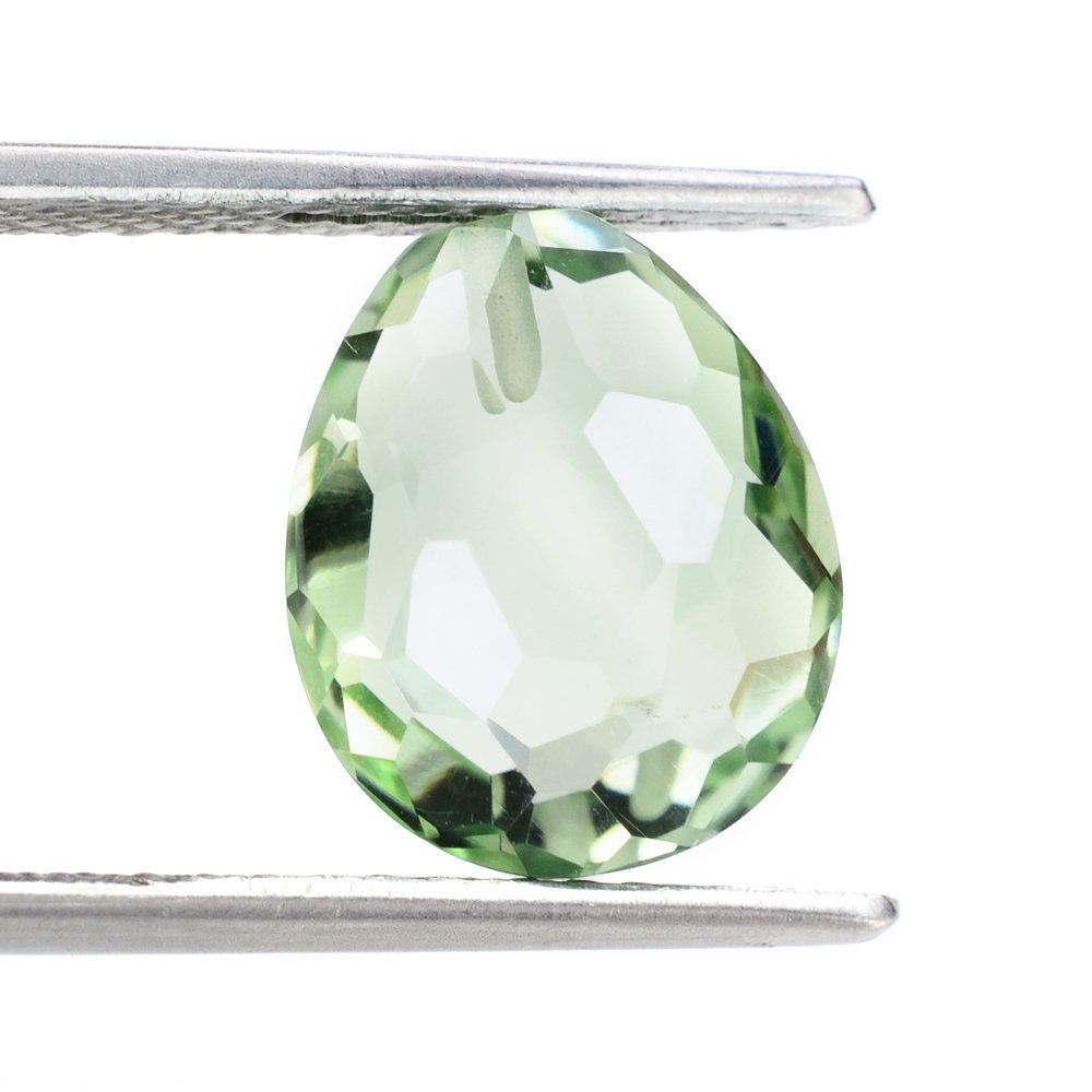 GREEN AMETHYST CUT FOOTBALL PEAR (HALF DRILL) 12X10MM 5.75 Cts.