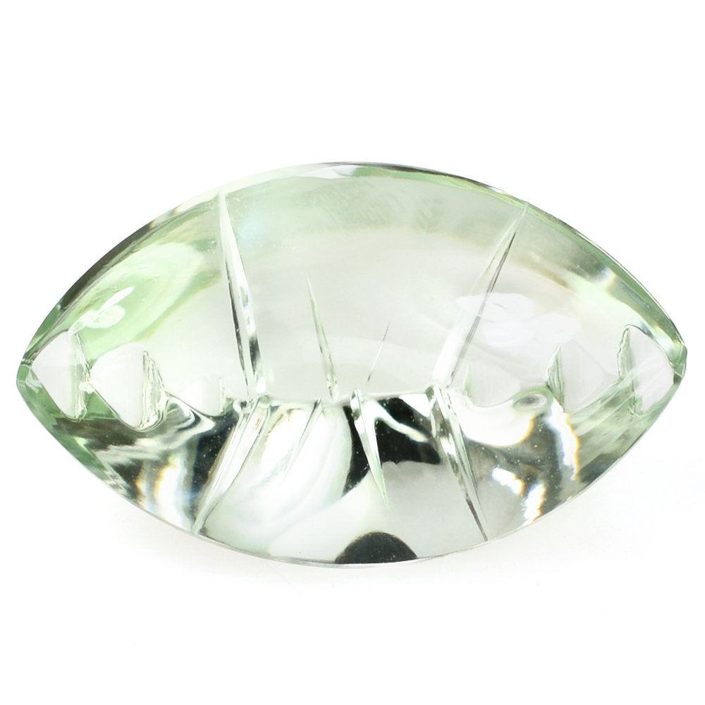 GREEN AMETHYST BUFFTOP CROSS CONCAVE BACK MARQUISE (DES#102) 20X12MM 8.90 Cts.