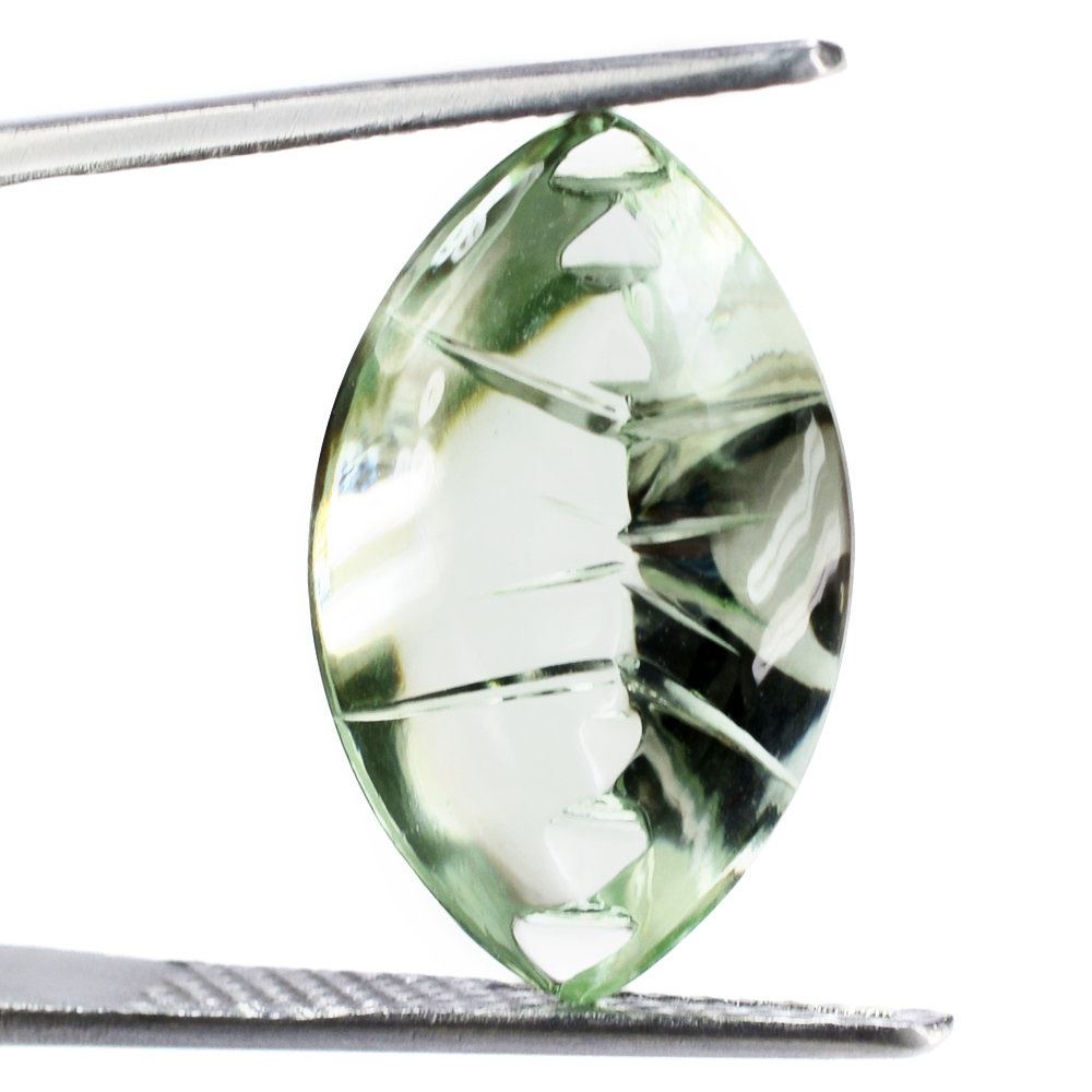 GREEN AMETHYST BUFFTOP CROSS CONCAVE BACK MARQUISE (DES#102) 20X12MM 8.90 Cts.