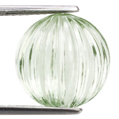 GREEN AMETHYST MELON CARVED BALL (SUPER EXTRA) (FULL DRILL) (DES#69) 15MM 20.35 Cts.