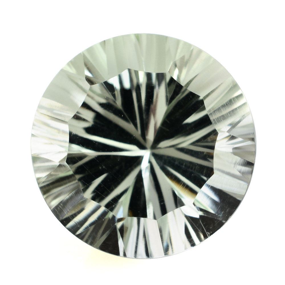 GREEN AMETHYST CONCAVE STRAIGHT FACET ROUND (DES#77) 14MM 9.94 Cts.