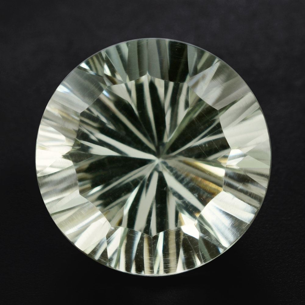GREEN AMETHYST CONCAVE STRAIGHT FACET ROUND (DES#77) 14MM 9.94 Cts.