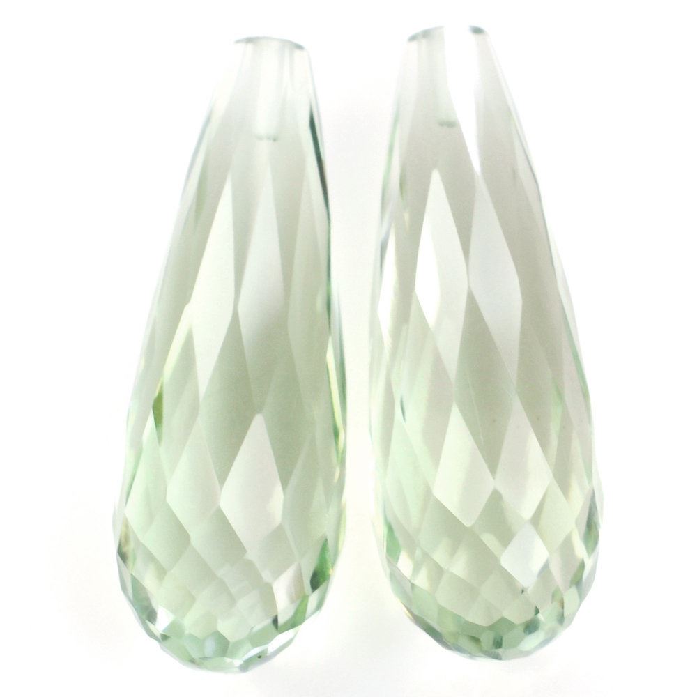 GREEN AMETHYST FACETED DROPS (HALF DRILL) 23X8MM 10.20 Cts.