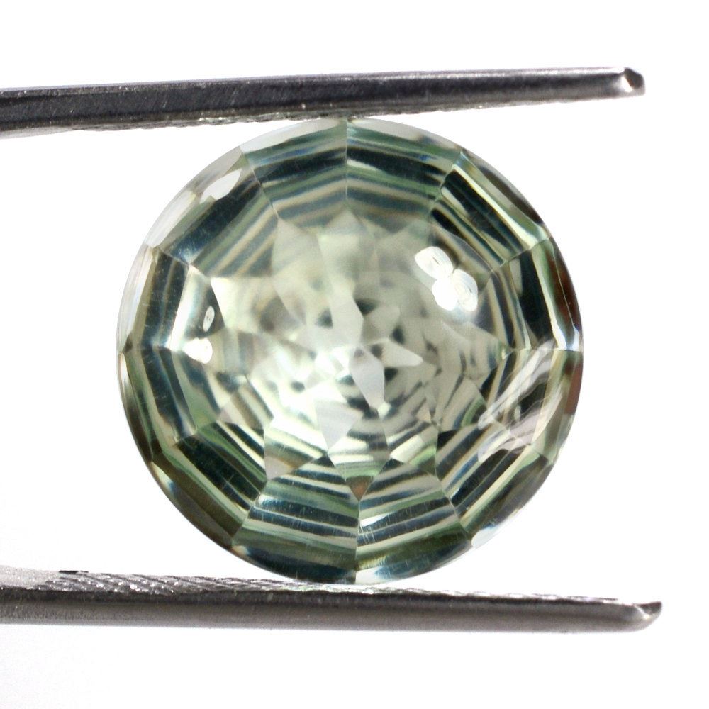 GREEN AMETHYST BUFFTOP CONCAVE STEP CUT BACK ROUND (DES#47) 14MM 9.37 Cts.