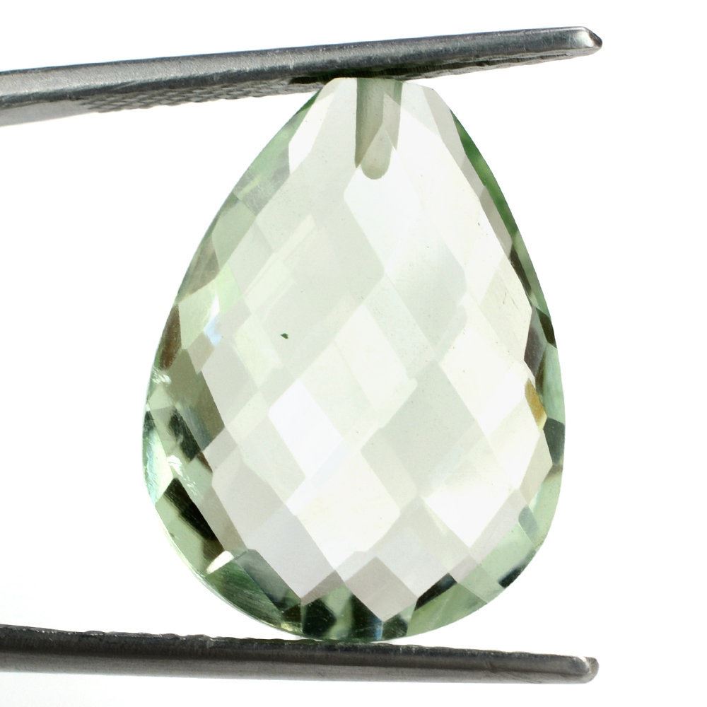 GREEN AMETHYST BRIOLETTE PEAR (HALF DRILL) (SI) 20X15MM 12.72 Cts.