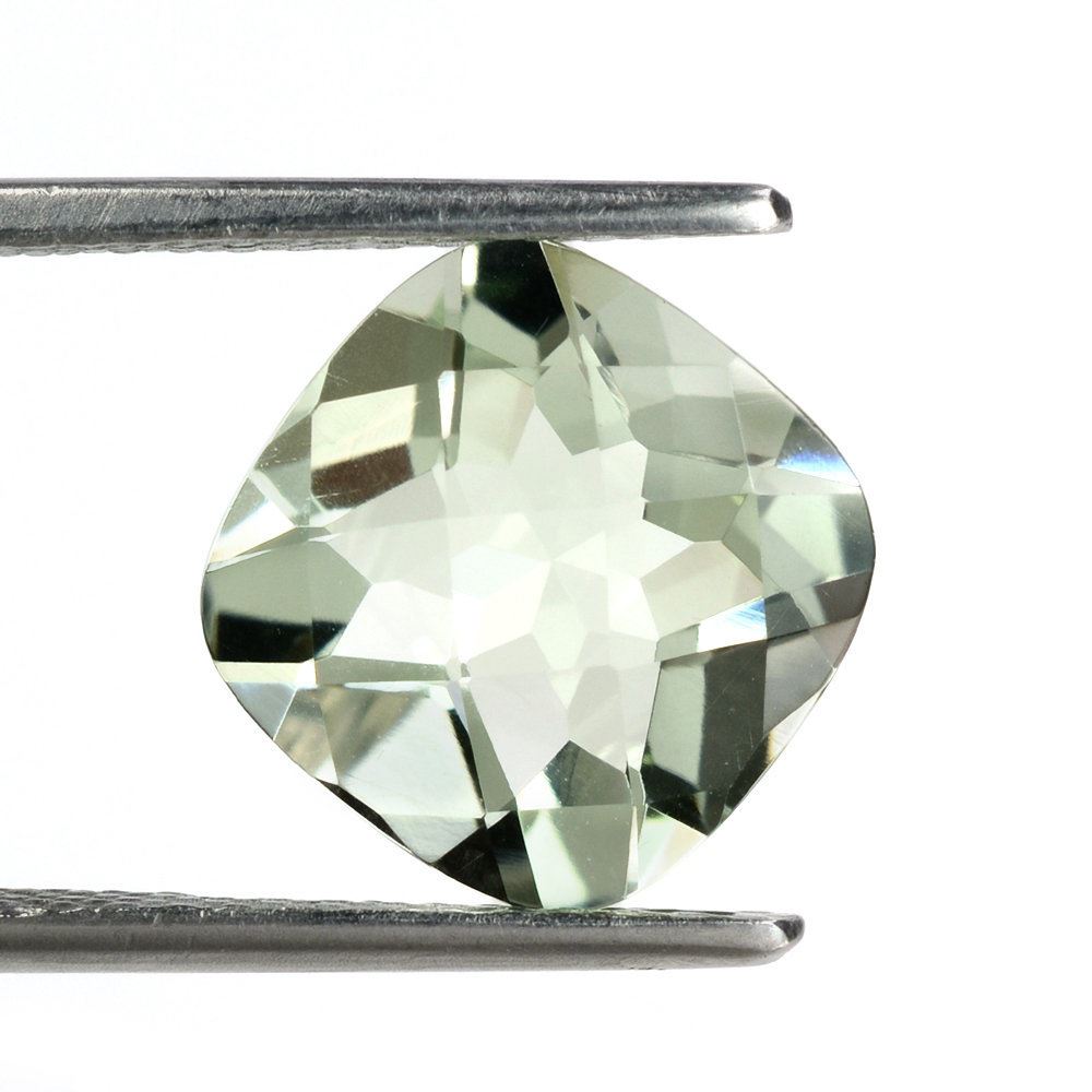 GREEN AMETHYST CHECKER CUT CUSHION 11MM 4.13 Cts.