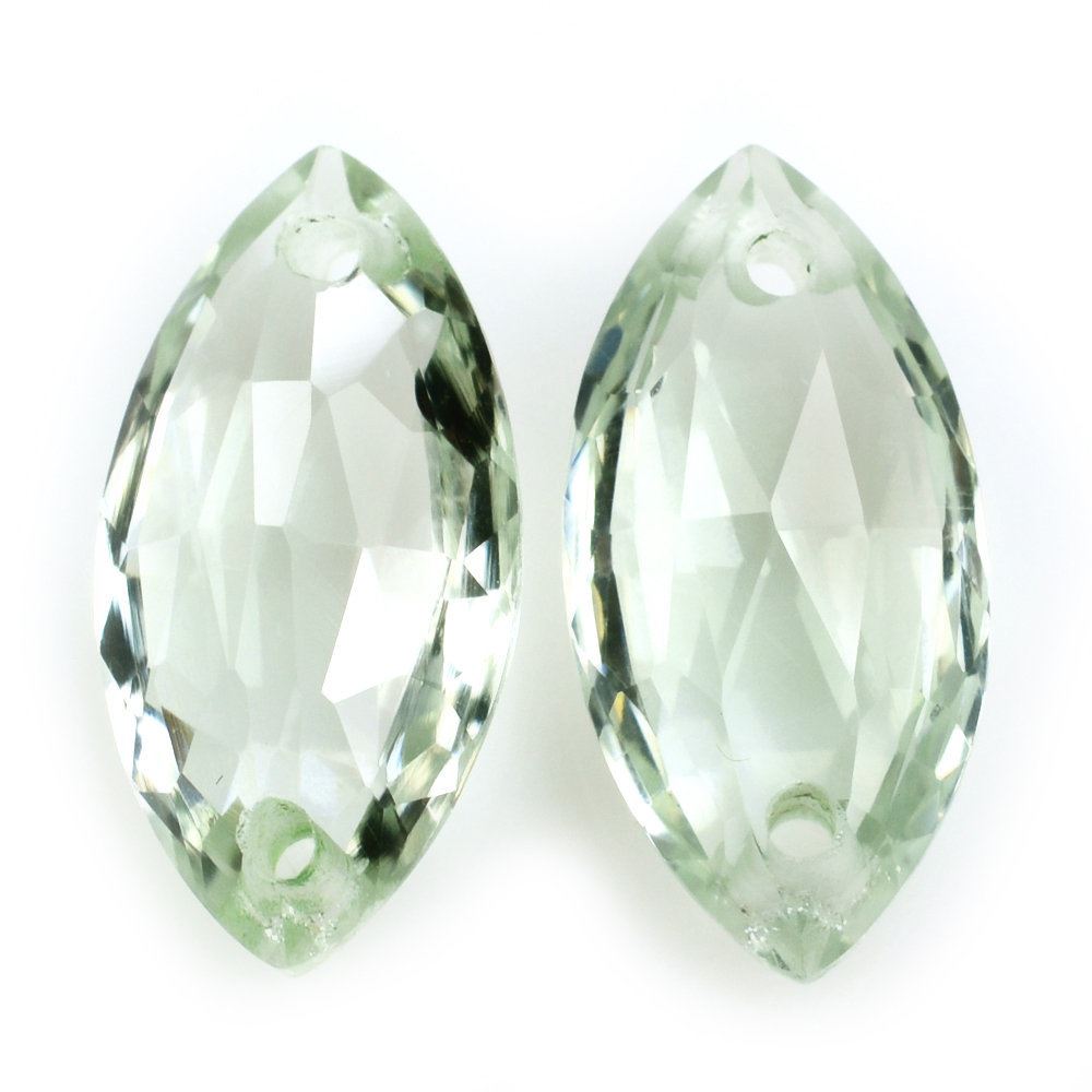 GREEN AMETHYST ROSE CUT BRIOLETTE MARQUISE (FULL DRILL) (TWO HOLE) 16X8MM 3.82 Cts.