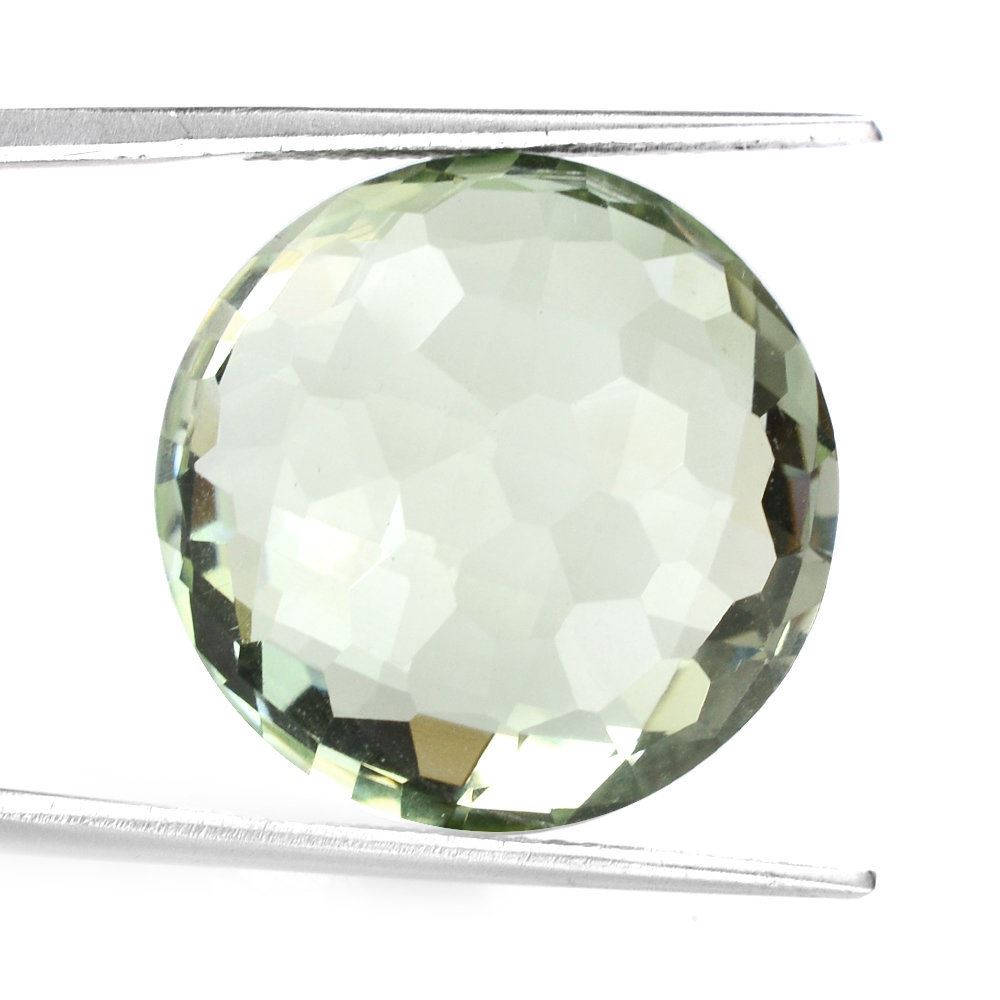 GREEN AMETHYST CHECKER TOP IRREGULAR FACET BACK ROUND 20MM 28.10 Cts.